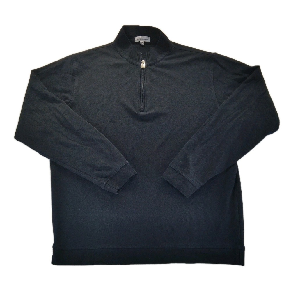 Peter Millar 1/4 Zip Pullover Sweater Men's Medium Black Cotton Mock Neck